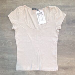 Brandy Melville Cream Crew Neck Short Sleeve T-Shirt